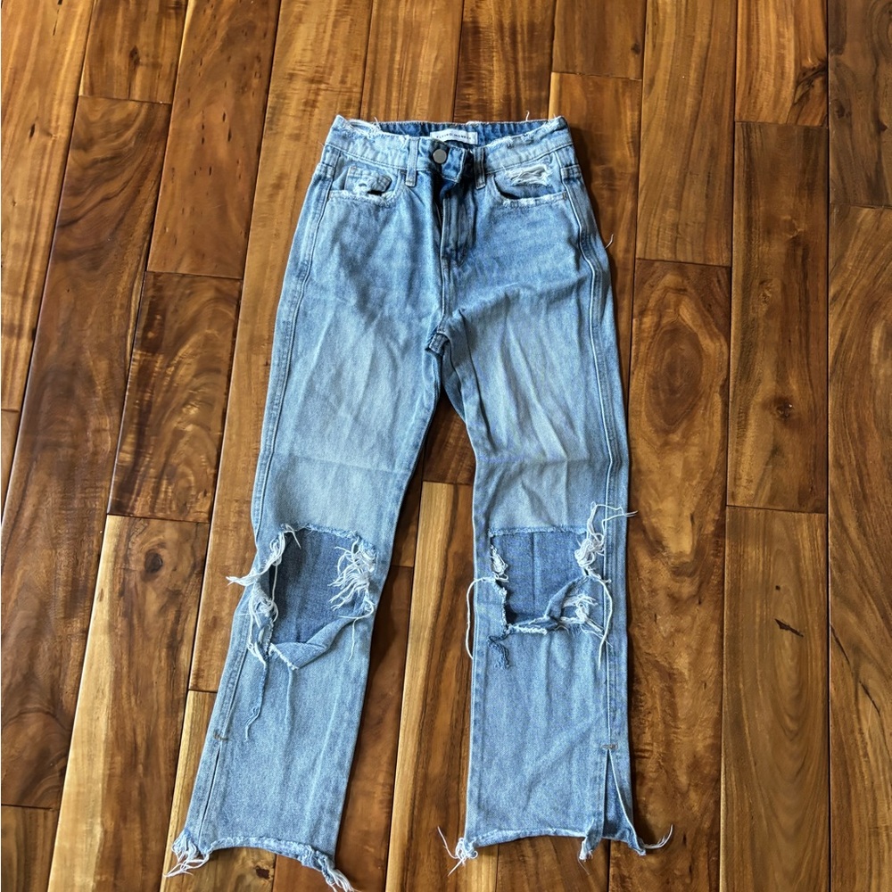 Flying Monkey Light Blue Distressed Straight Leg Jeans